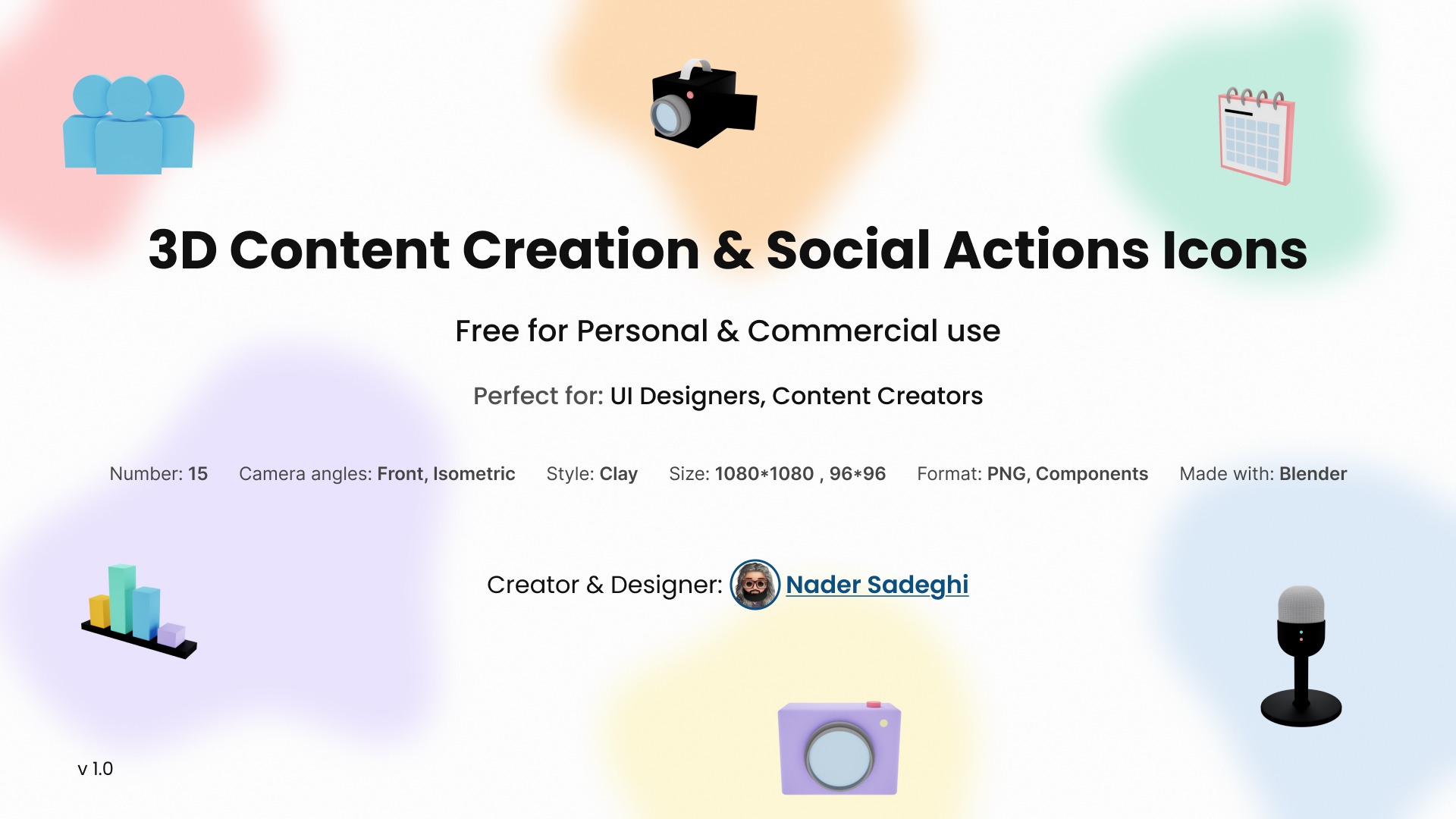 3D Content Creation & Social Actions Icons pack